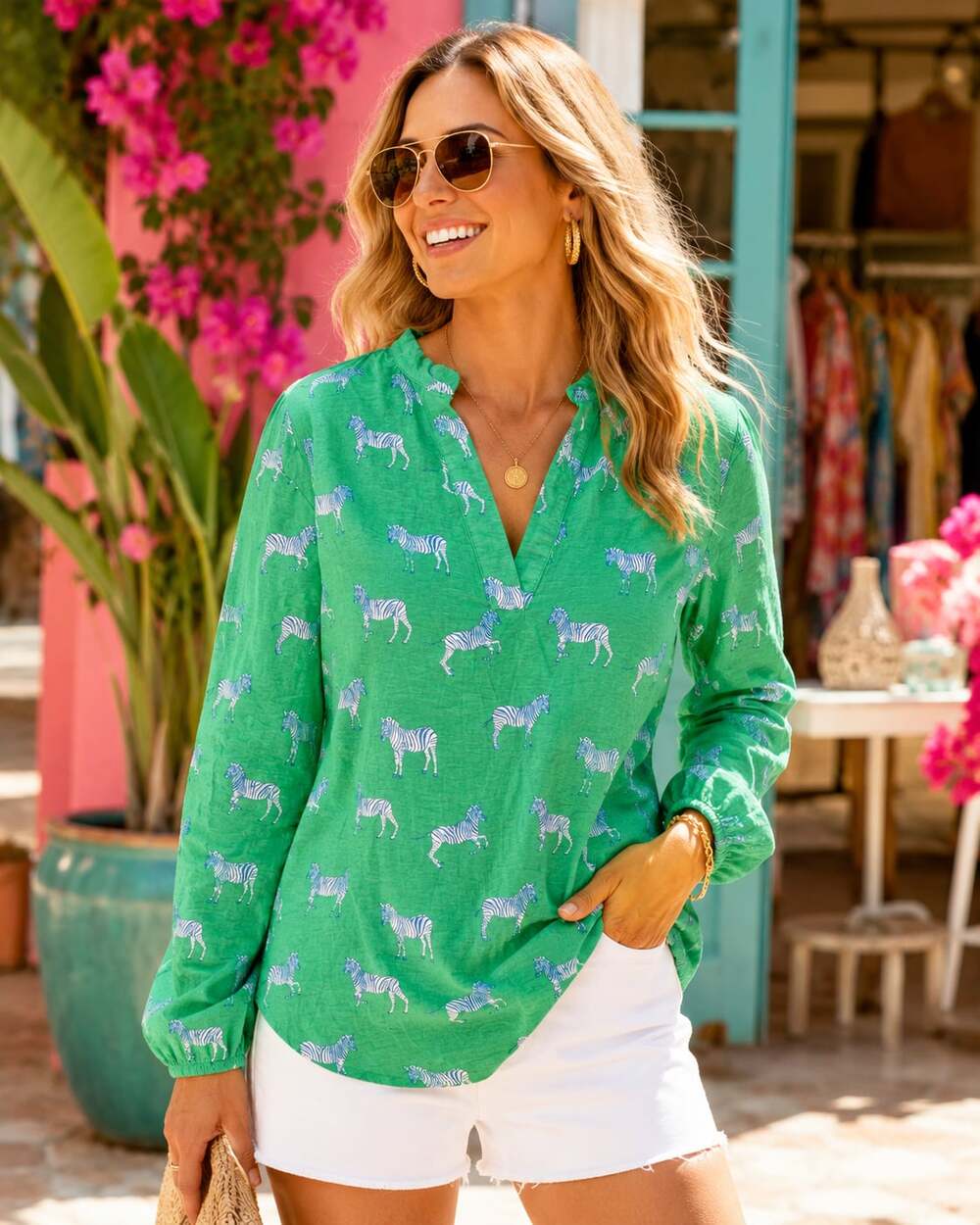 Michelle McAdowell Small Zebra Print Button Up Top